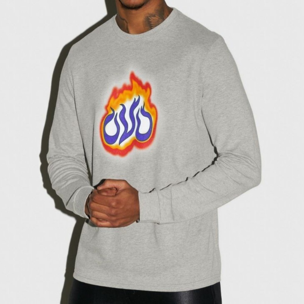 OVO October’s very own long sleeve grey shirt flames size large